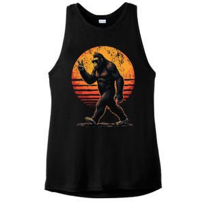 Peace Sign Bigfoot Sasquatch Sunset Graphic Funny Big Foot Gift Ladies PosiCharge Tri-Blend Wicking Tank