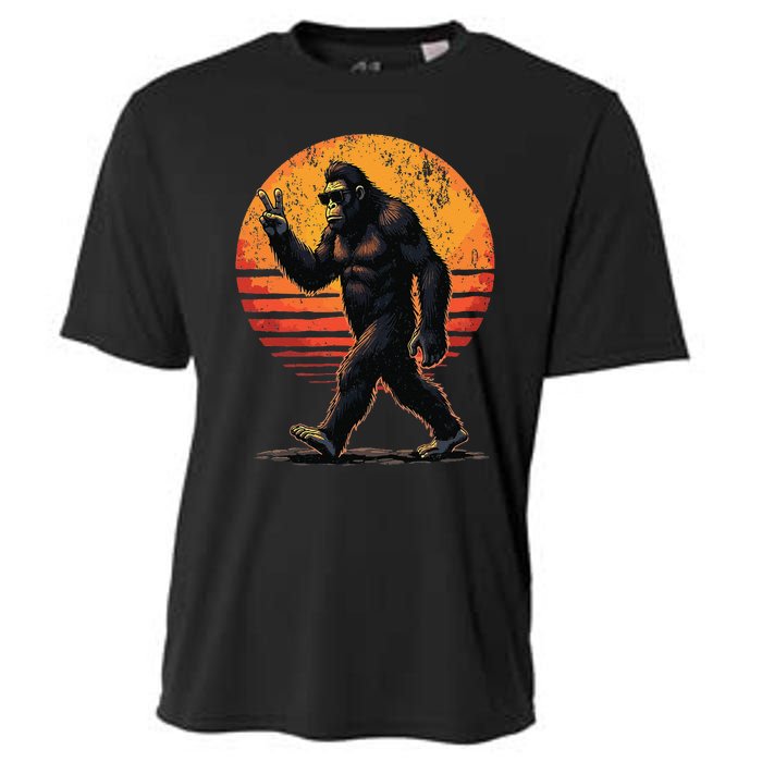 Peace Sign Bigfoot Sasquatch Sunset Graphic Funny Big Foot Gift Cooling Performance Crew T-Shirt