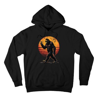 Peace Sign Bigfoot Sasquatch Sunset Graphic Funny Big Foot Gift Hoodie