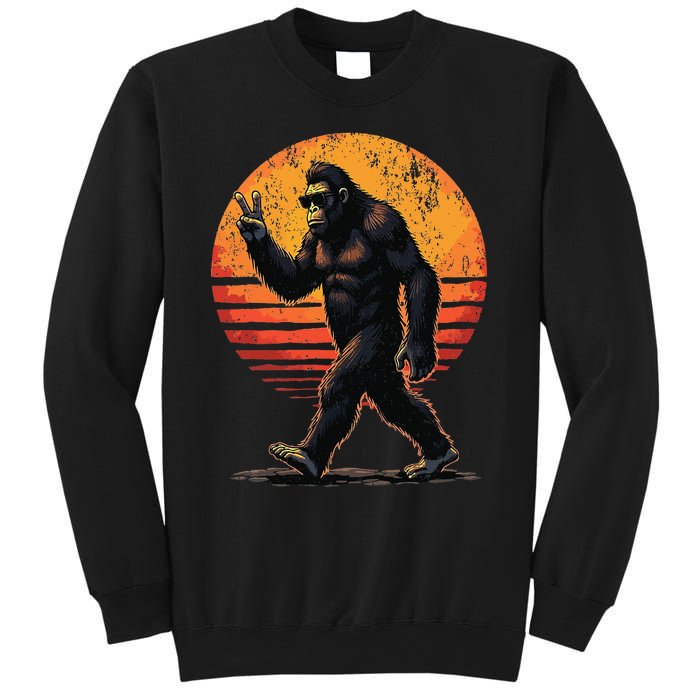 Peace Sign Bigfoot Sasquatch Sunset Graphic Funny Big Foot Gift Sweatshirt