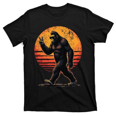 Peace Sign Bigfoot Sasquatch Sunset Graphic Funny Big Foot Gift T-Shirt