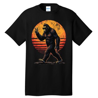 Peace Sign Bigfoot Sasquatch Sunset Graphic Funny Big Foot Gift Tall T-Shirt