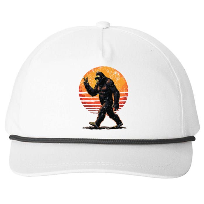 Peace Sign Bigfoot Sasquatch Sunset Graphic Funny Big Foot Gift Snapback Five-Panel Rope Hat