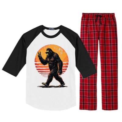 Peace Sign Bigfoot Sasquatch Sunset Graphic Funny Big Foot Gift Raglan Sleeve Pajama Set