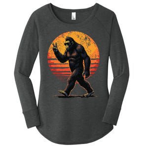 Peace Sign Bigfoot Sasquatch Sunset Graphic Funny Big Foot Gift Women's Perfect Tri Tunic Long Sleeve Shirt