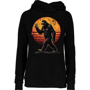 Peace Sign Bigfoot Sasquatch Sunset Graphic Funny Big Foot Gift Womens Funnel Neck Pullover Hood