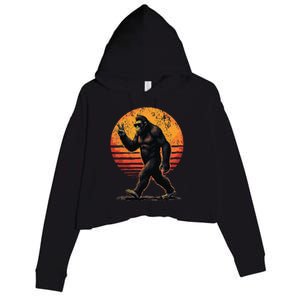 Peace Sign Bigfoot Sasquatch Sunset Graphic Funny Big Foot Gift Crop Fleece Hoodie