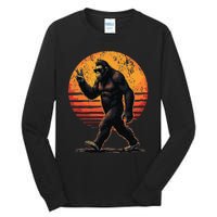 Peace Sign Bigfoot Sasquatch Sunset Graphic Funny Big Foot Gift Tall Long Sleeve T-Shirt