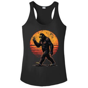 Peace Sign Bigfoot Sasquatch Sunset Graphic Funny Big Foot Gift Ladies PosiCharge Competitor Racerback Tank