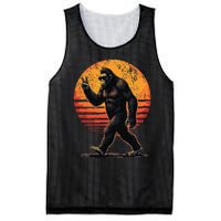 Peace Sign Bigfoot Sasquatch Sunset Graphic Funny Big Foot Gift Mesh Reversible Basketball Jersey Tank