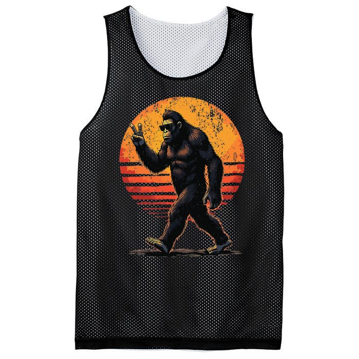 Peace Sign Bigfoot Sasquatch Sunset Graphic Funny Big Foot Gift Mesh Reversible Basketball Jersey Tank