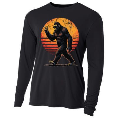 Peace Sign Bigfoot Sasquatch Sunset Graphic Funny Big Foot Gift Cooling Performance Long Sleeve Crew