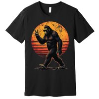 Peace Sign Bigfoot Sasquatch Sunset Graphic Funny Big Foot Gift Premium T-Shirt