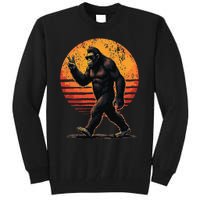 Peace Sign Bigfoot Sasquatch Sunset Graphic Funny Big Foot Gift Tall Sweatshirt