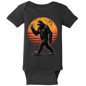 Peace Sign Bigfoot Sasquatch Sunset Graphic Funny Big Foot Gift Baby Bodysuit