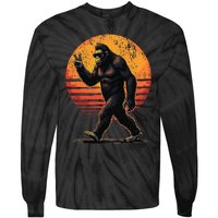 Peace Sign Bigfoot Sasquatch Sunset Graphic Funny Big Foot Gift Tie-Dye Long Sleeve Shirt