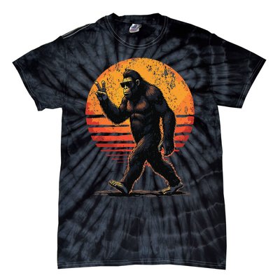 Peace Sign Bigfoot Sasquatch Sunset Graphic Funny Big Foot Gift Tie-Dye T-Shirt