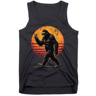 Peace Sign Bigfoot Sasquatch Sunset Graphic Funny Big Foot Gift Tank Top