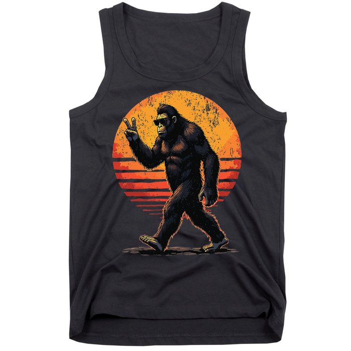 Peace Sign Bigfoot Sasquatch Sunset Graphic Funny Big Foot Gift Tank Top