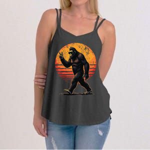 Peace Sign Bigfoot Sasquatch Sunset Graphic Funny Big Foot Gift Women's Strappy Tank