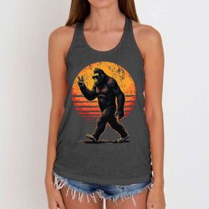 Peace Sign Bigfoot Sasquatch Sunset Graphic Funny Big Foot Gift Women's Knotted Racerback Tank