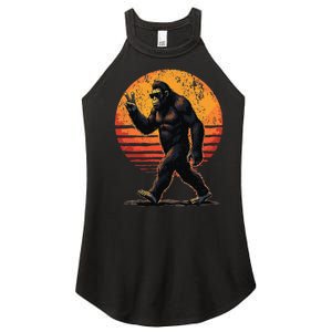 Peace Sign Bigfoot Sasquatch Sunset Graphic Funny Big Foot Gift Women's Perfect Tri Rocker Tank