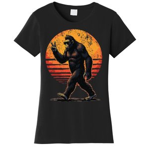 Peace Sign Bigfoot Sasquatch Sunset Graphic Funny Big Foot Gift Women's T-Shirt