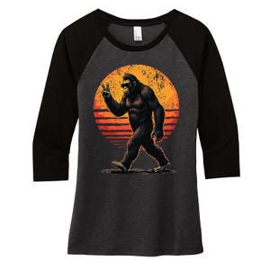 Peace Sign Bigfoot Sasquatch Sunset Graphic Funny Big Foot Gift Women's Tri-Blend 3/4-Sleeve Raglan Shirt