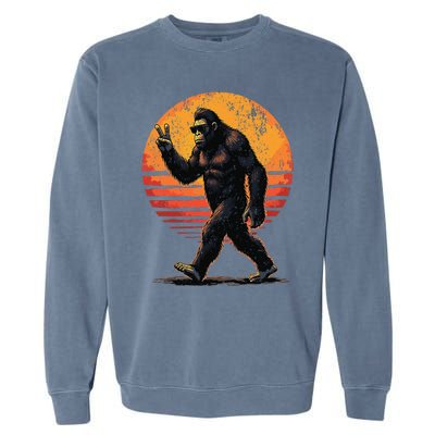 Peace Sign Bigfoot Sasquatch Sunset Graphic Funny Big Foot Gift Garment-Dyed Sweatshirt