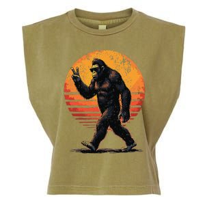 Peace Sign Bigfoot Sasquatch Sunset Graphic Funny Big Foot Gift Garment-Dyed Women's Muscle Tee