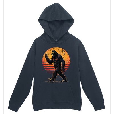 Peace Sign Bigfoot Sasquatch Sunset Graphic Funny Big Foot Gift Urban Pullover Hoodie