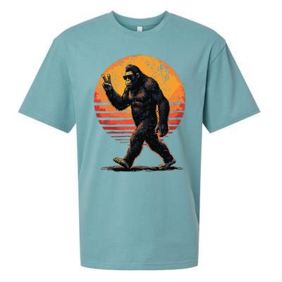 Peace Sign Bigfoot Sasquatch Sunset Graphic Funny Big Foot Gift Sueded Cloud Jersey T-Shirt