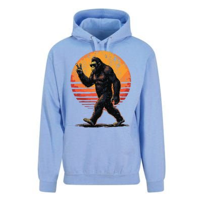 Peace Sign Bigfoot Sasquatch Sunset Graphic Funny Big Foot Gift Unisex Surf Hoodie