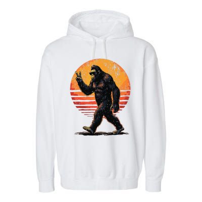 Peace Sign Bigfoot Sasquatch Sunset Graphic Funny Big Foot Gift Garment-Dyed Fleece Hoodie