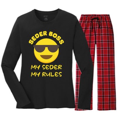 Passover Seder Boss My Rules Jewish Funny PESACH Matzah Women's Long Sleeve Flannel Pajama Set 