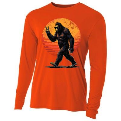 Peace Sign Bigfoot Sasquatch Sunset Graphic Big Foot Cooling Performance Long Sleeve Crew