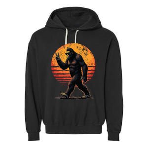 Peace Sign Bigfoot Sasquatch Sunset Graphic Big Foot Garment-Dyed Fleece Hoodie