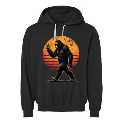 Peace Sign Bigfoot Sasquatch Sunset Graphic Big Foot Garment-Dyed Fleece Hoodie