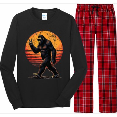 Peace Sign Bigfoot Sasquatch Sunset Graphic Big Foot Long Sleeve Pajama Set