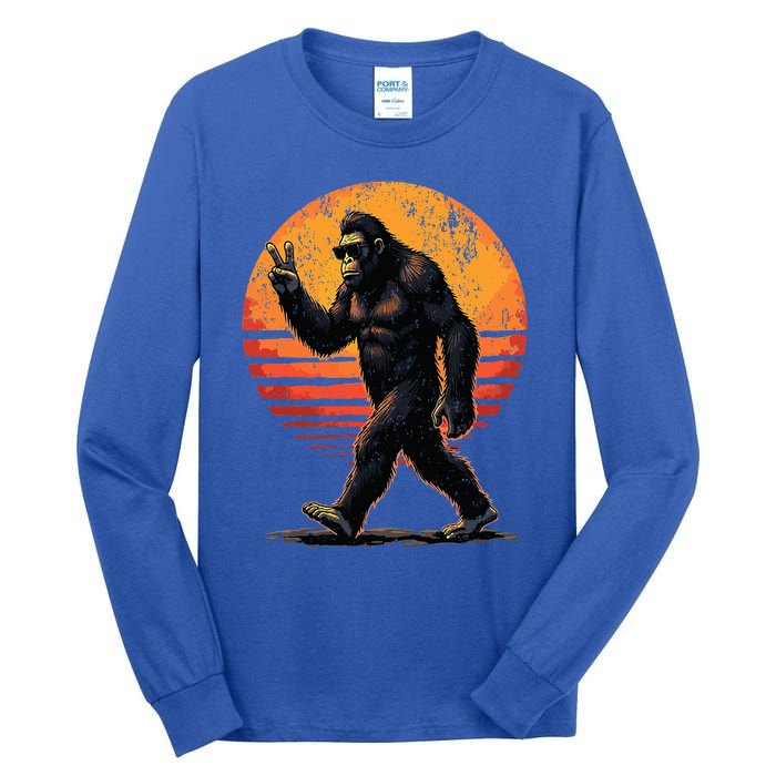 Peace Sign Bigfoot Sasquatch Sunset Graphic Big Foot Tall Long Sleeve T-Shirt