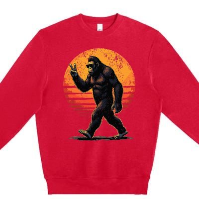 Peace Sign Bigfoot Sasquatch Sunset Graphic Big Foot Premium Crewneck Sweatshirt