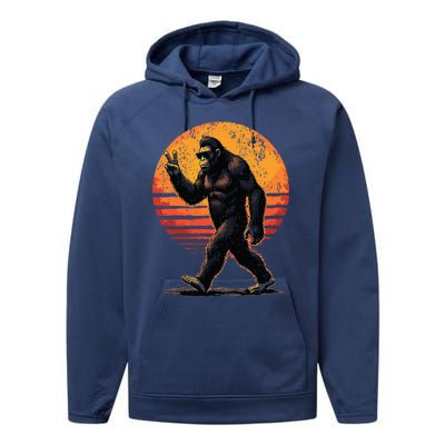 Peace Sign Bigfoot Sasquatch Sunset Graphic Big Foot Performance Fleece Hoodie