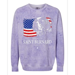 Proud Saint Bernard Dad American Flag Patriotic Dog Gift Colorblast Crewneck Sweatshirt