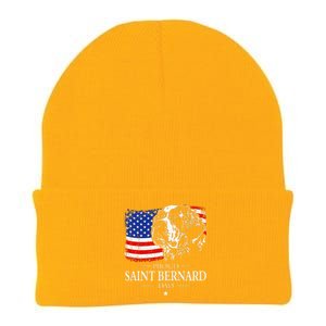 Proud Saint Bernard Dad American Flag Patriotic Dog Gift Knit Cap Winter Beanie