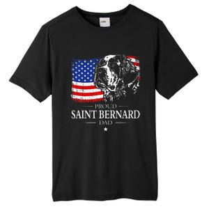 Proud Saint Bernard Dad American Flag Patriotic Dog Gift Tall Fusion ChromaSoft Performance T-Shirt