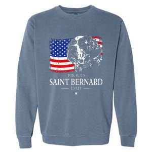 Proud Saint Bernard Dad American Flag Patriotic Dog Gift Garment-Dyed Sweatshirt