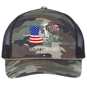 Proud Saint Bernard Dad American Flag Patriotic Dog Gift Retro Rope Trucker Hat Cap