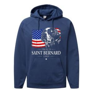 Proud Saint Bernard Dad American Flag Patriotic Dog Gift Performance Fleece Hoodie