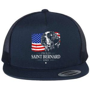 Proud Saint Bernard Dad American Flag Patriotic Dog Gift Flat Bill Trucker Hat