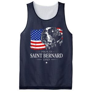 Proud Saint Bernard Dad American Flag Patriotic Dog Gift Mesh Reversible Basketball Jersey Tank